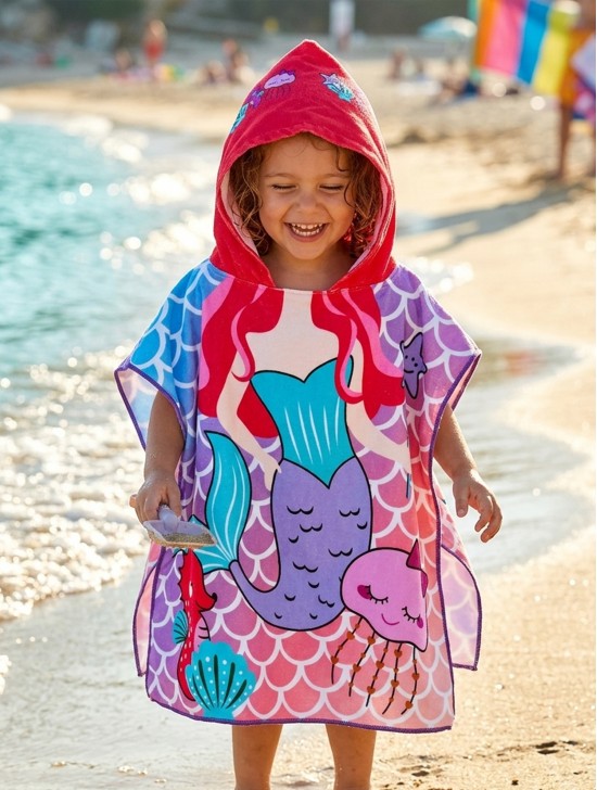 Kids Mermaid Patterned Hoodie Towel